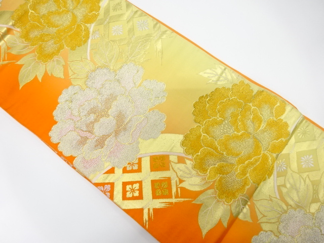 JAPANESE KIMONO / ANTIQUE FUKURO OBI / SILK / WOVEN PEONY